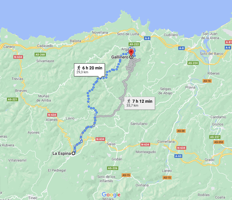 Distancia entre La Espina y Gallinero según google maps
