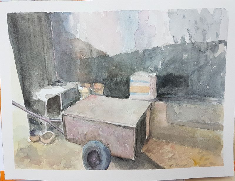 Acuarela, interior de la cuadra