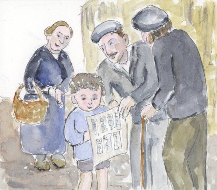 Mi padre leyendo un periódico a los 3 años en Mieres