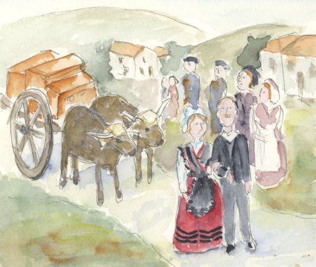 boda en un pueblo de Asturias, carro con la dote