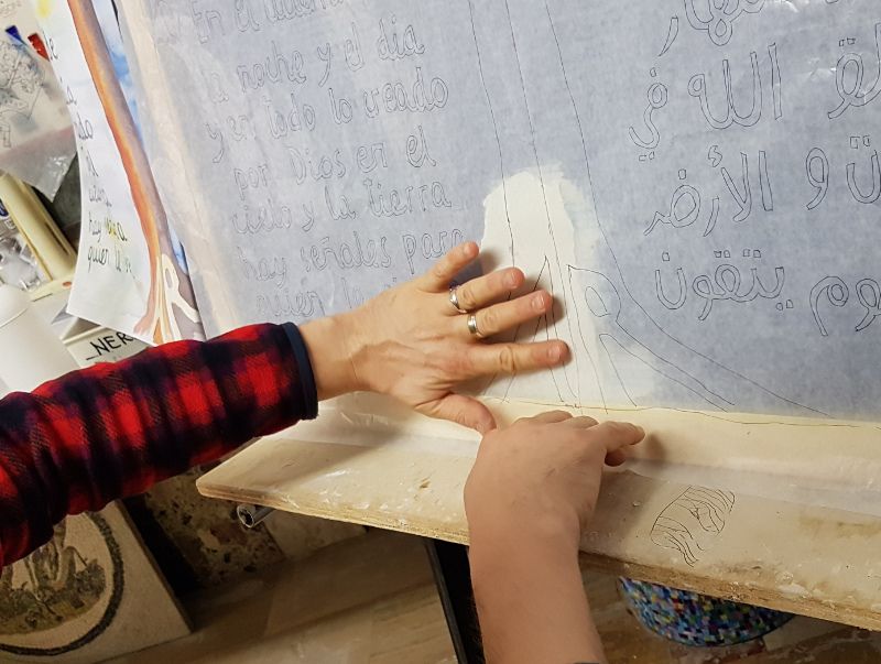 transferencia del dibujo al cemento