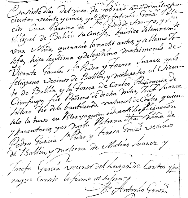 Nacimiento de Josefa hija de Vicente GSP de Vallín